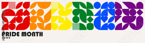 LGBTQIA+ Pride Month Banner. Simple Geometric Pattern of shapes in the rainbow pride flag colors. Vector Illustration.