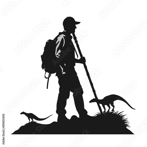 Explorer with Backpack and Walking Stick Silhouette photo