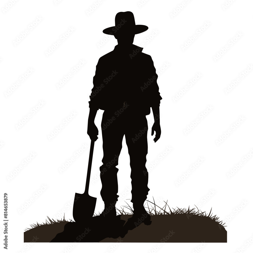 Ranch Worker with Shovel Silhouette Ranch Worker with Shovel Silhouette