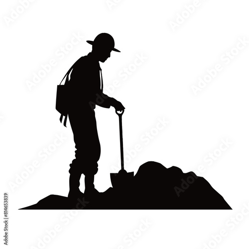 Adventurous Hiker Digging Silhouette