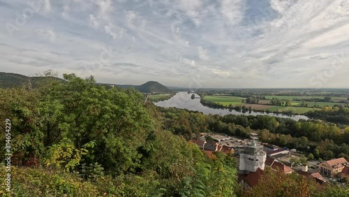 View of buildings and Donaustauf Bridge over the Danube in Donaustauf town, Bavaria, Germany photo