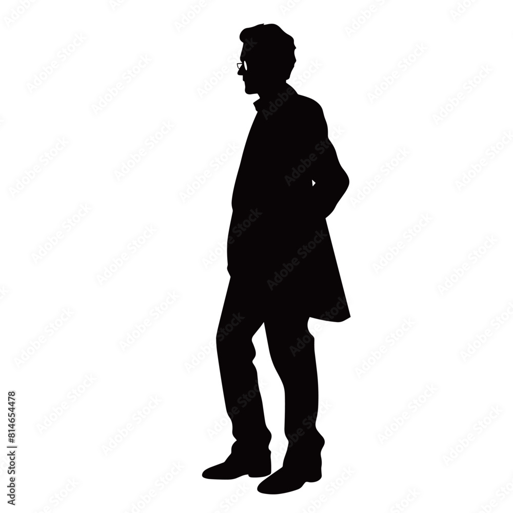 Stylish Man in Trench Coat and Glasses Silhouette Stylish Man in Trench Coat and Glasses Silhouette