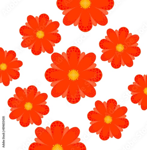 seamless cute red orange flowers and leaves pattern   floral  background. Blossom  garden