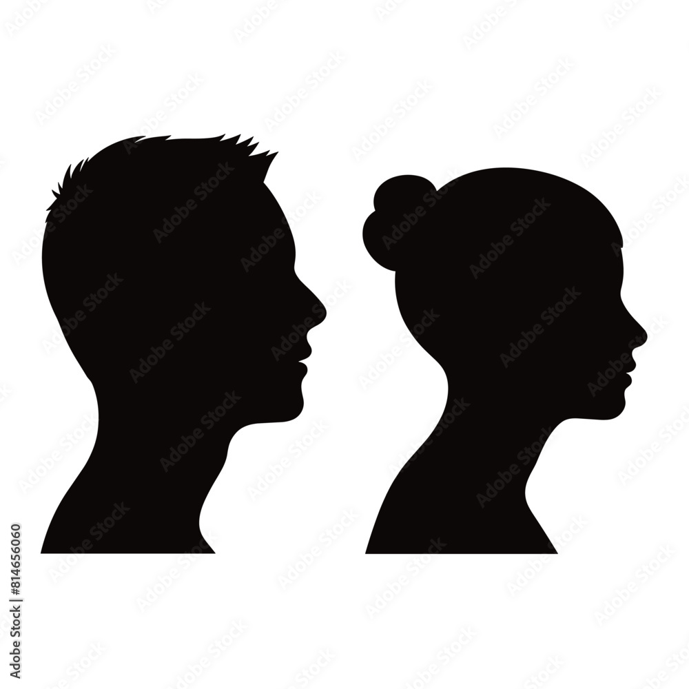 Front and Side Profile Silhouettes of Young Couple Front and Side Profile Silhouettes of Young Couple