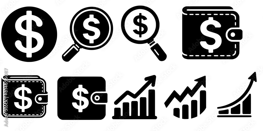 Finance SVG, Wallet SVG, Dollar SVG, Money SVG, Finance PNG, Finance Silhouette, Finance icon set, Vector illustration, Profit, Bank, Losses, Money, Coins, Earnings, Wallet, Finance Icons