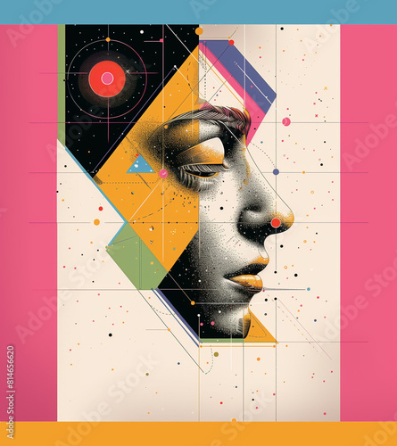 Woman portrait illustration with geometric pattern © lynea
