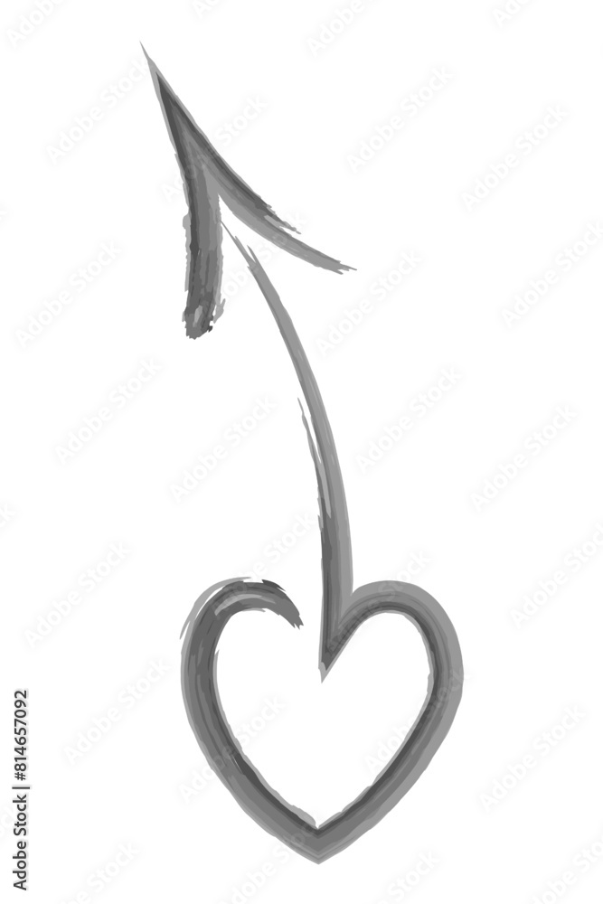 Arrow and heart. Sketch. Hand drawn watercolor signpost. Vector illustration. Love symbol and arrow sign pointing up. Outline on isolated white background. Doodle style. Idea for web design.