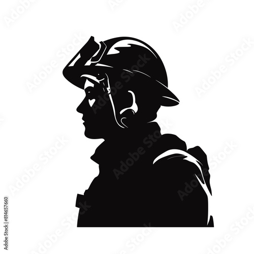 Profile Silhouette of Firefighter with Helmet