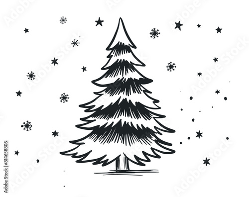 Christmas tree, toys, hand drawn style, vector illustration	
