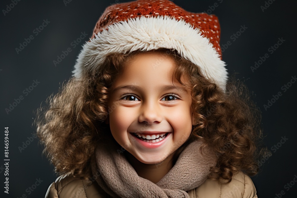 A beautiful little girl is smiling sincerely in a Santa hat. A beautiful little girl is smiling sincerely in a Santa hat.