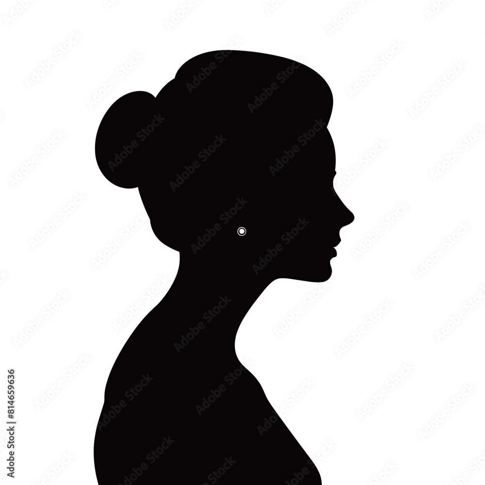Detailed Female Profile Silhouette with Earring Detailed Female Profile Silhouette with Earring
