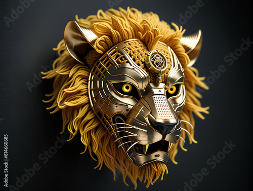 Metallic lion mask. Digital...