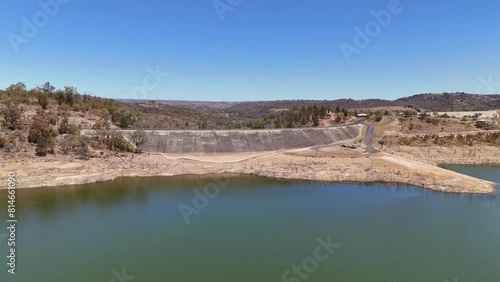 Drone footage of the recreation area on the artificial lake Oroville in Butte County, California photo