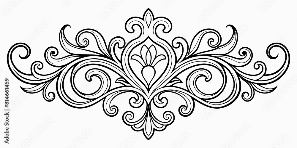 Ornamental Design Baroque Element vector illustration. Black ornament baroque style element design 