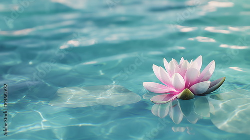 Spiritual beauty  pink white lotus rises majestically from radiant turquoise waters