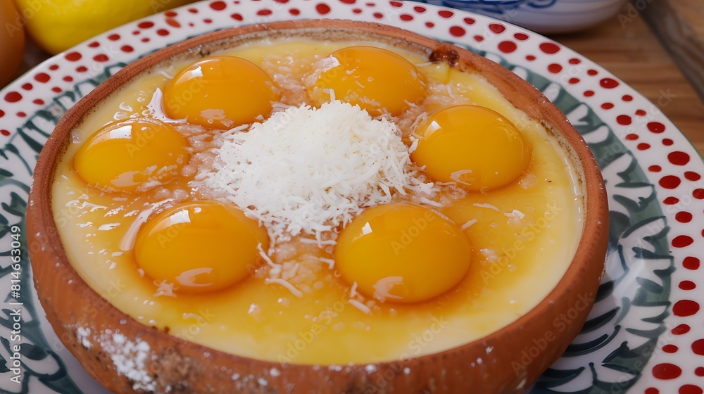 Quindim, a sweet, custard-like dessert made with egg yolks, sugar, and coconut Quindim, a sweet, custard-like dessert made with egg yolks, sugar, and coconut