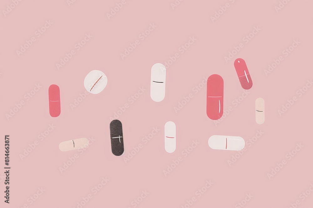 Pink Background With Numerous Pills. Generative AI Pink Background With Numerous Pills. Generative AI