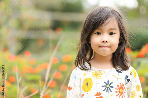 Serene child in blooming garden