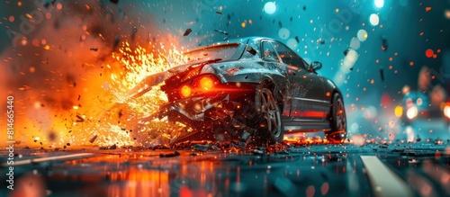 Dramatic High Speed Automotive Collision with Explosive Aftermath Showcasing Advanced Materials and