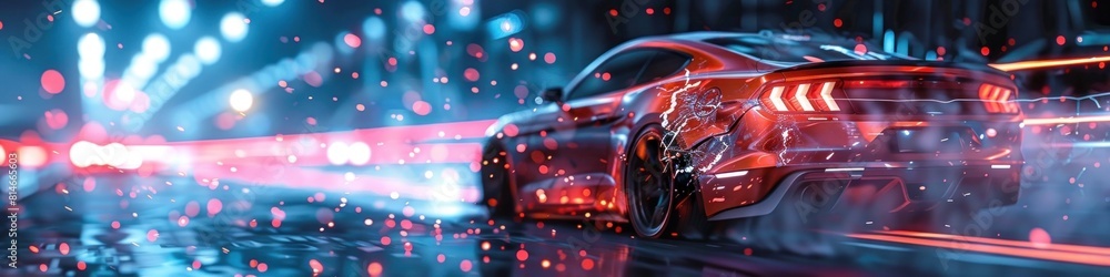 Futuristic Autonomous Car Crash Showcasing Connected Vehicle Network Capabilities