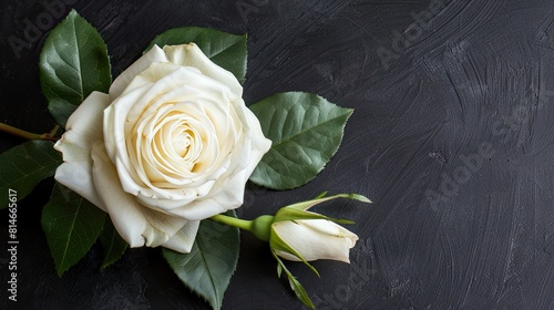 Serene Beauty: White Rose Illuminated on Stygian Canvas photo