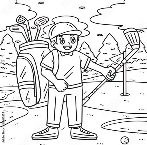 Golf Caddie with a Club Coloring Page for Kids