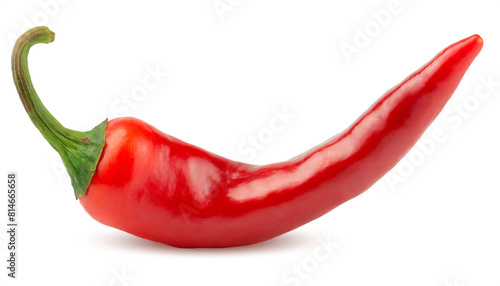 Vibrant red chili pepper with a sleek exterior and fresh green stem, set against a white backdrop © ArtPixel-Portfolio