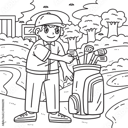 Golf Golfer Choosing Club Coloring Page for Kids