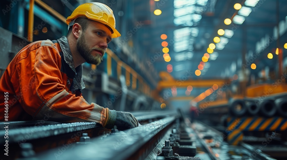 A worker bending metal at a factory. Generative AI. A worker bending metal at a factory. Generative AI.