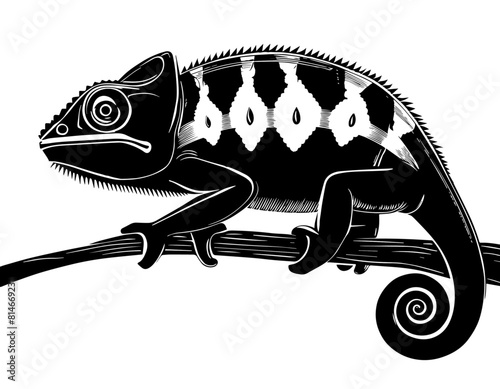 Camélélon, icone, dessin vectoriel, noir et blanc, gravure ancienne, fond blanc