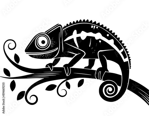 Camélélon, icone, dessin vectoriel, noir et blanc, gravure ancienne, fond blanc