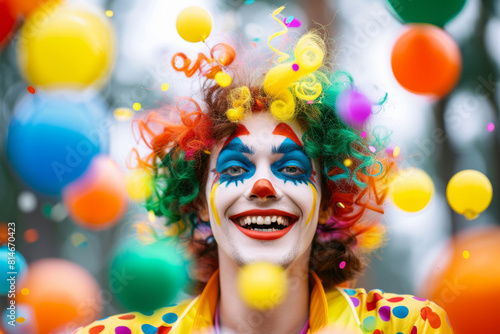 Happy and friendly smiling clown on children s birthday