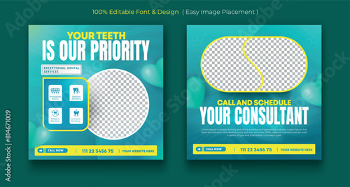 Medical dental healthcare service social media post template design. Hospital, doctor, clinic and dentist health business marketing banner with logo & icon. Creative online promotion corporate flyer &