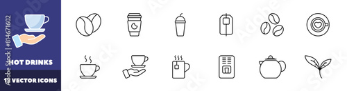 Hot drinks icons set. Coffee icons. Linear style. Vector icons