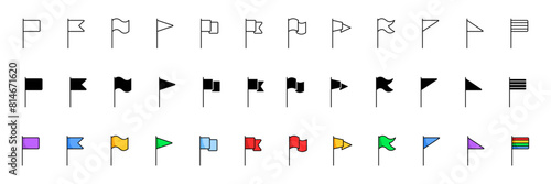 Flags icons collection. Linear, silhouette and flat style. Vector icons