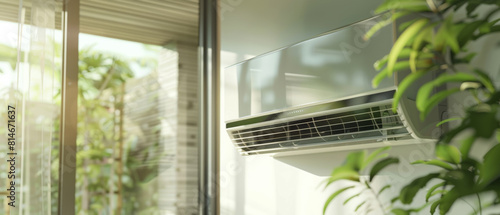 A sleek air conditioning unit ensures a breath of cool, clean air in a lush setting.