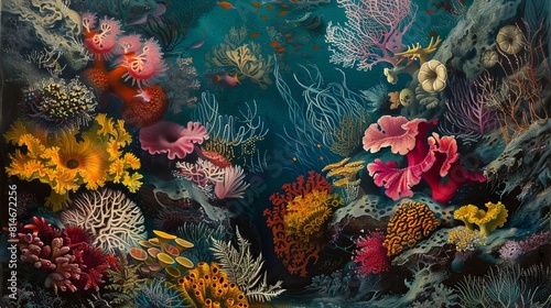 Vibrant and diverse coral reef teeming with colorful aquatic life