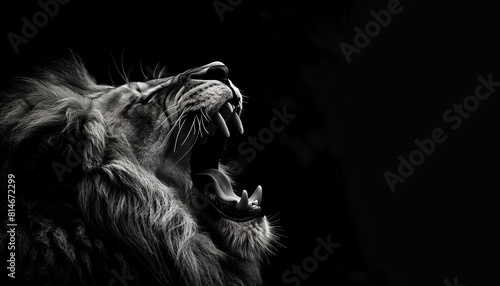 Portrait Tiger Roaring with Black background, copy space. Generative ai