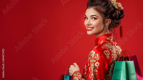 Woman in Traditional Red Cheongsam photo