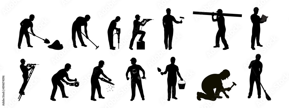 Set of Builder worker silhouette vector