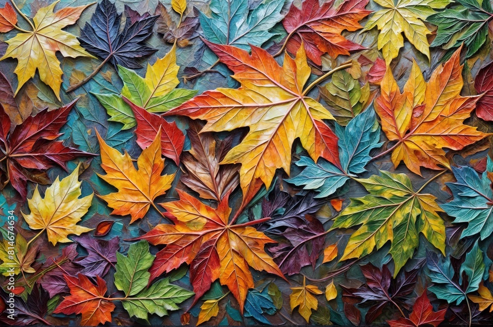 Colorful leaves painting art abstract background. wallpapers, posters, cards, murals, rugs, hangings paint