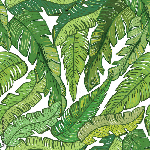 Tropical banana leaves seamless fabric design pattern