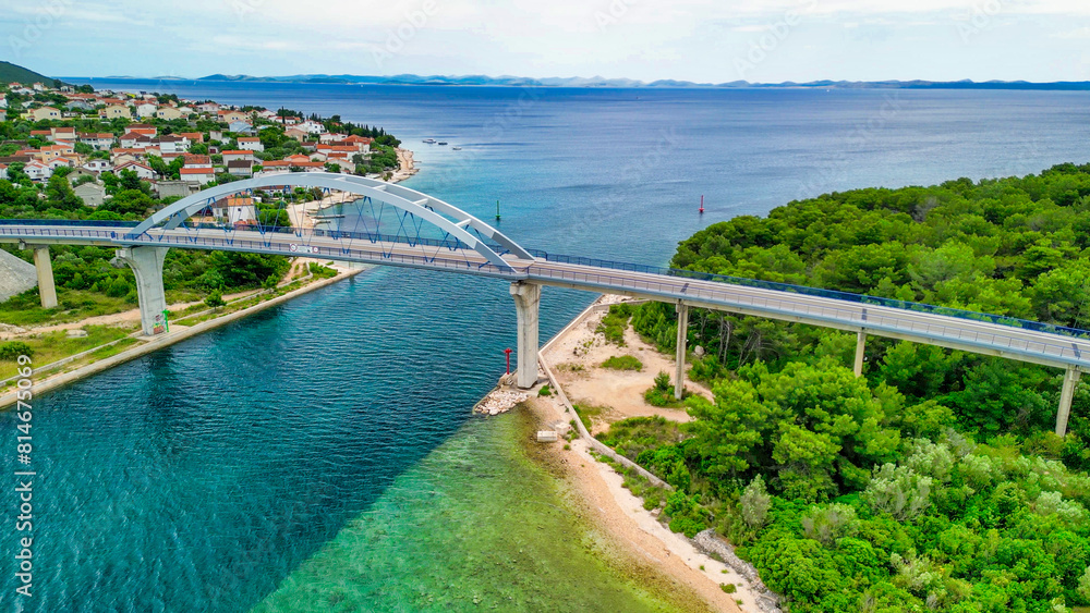 Zdrelac Bridge aerial view in Ugljan Island, Croatia Zdrelac Bridge aerial view in Ugljan Island, Croatia
