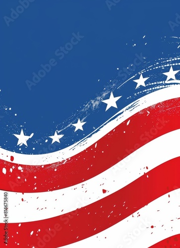 vertical background of the graphic design is red, white and blue. American flag  stars and stripes, 4th July, Independence Day, banner, card 