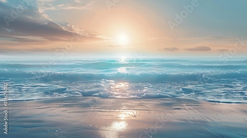 The setting sun casts a golden glow over the tranquil sea