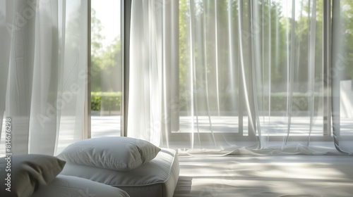 Nanotech fabric curtains, dynamically adjusting opacity to regulate natural light influx.