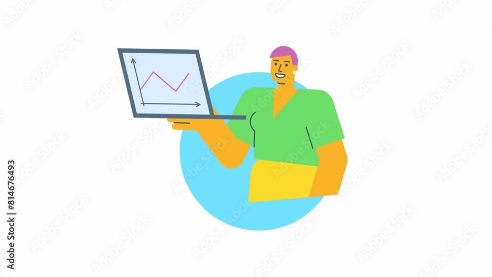 Icon young woman holding laptop and smiling. Alpha channel Icon young woman holding laptop and smiling. Alpha channel
