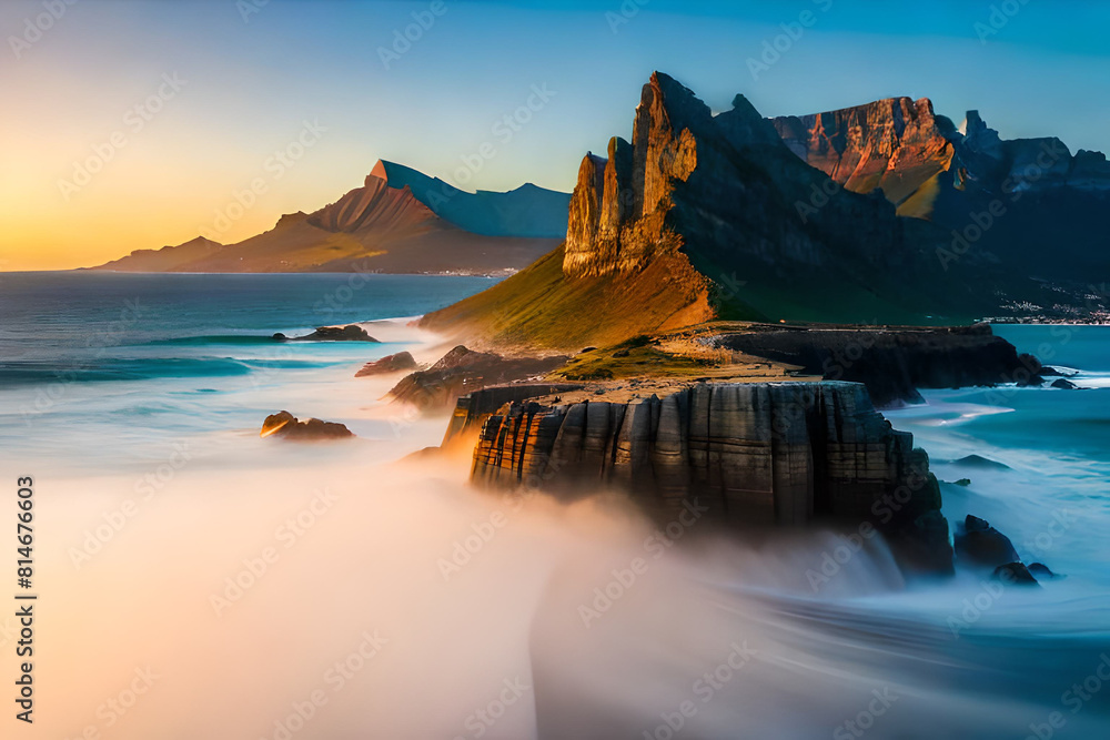 Naklejka premium Fantastic Sunset scenery seen on the Tsugaru Strait.