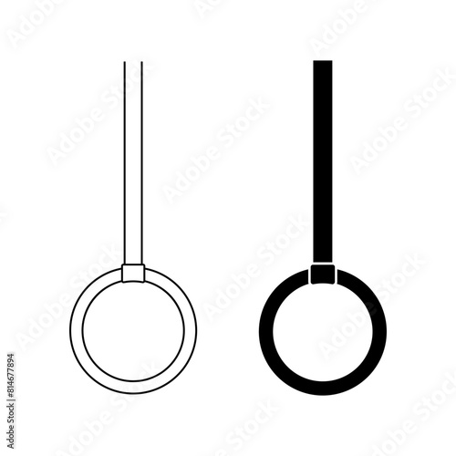 outline silhouette gymnastic rings icon set isolated on white background