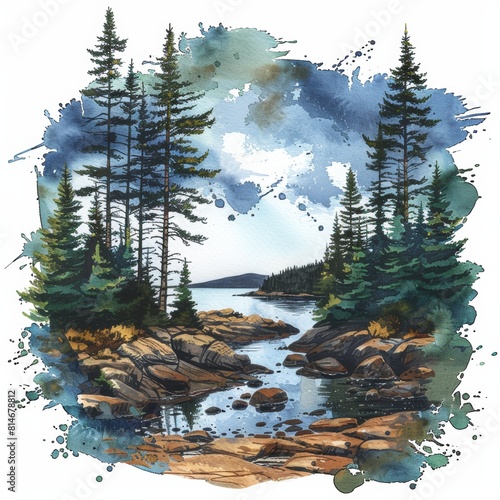 Watercolor Design for Acadia National Park Generative AI photo